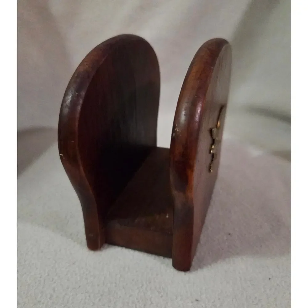 Vtg Mid century Eagle Wooden Brass Letter Recipe Napkin Holder